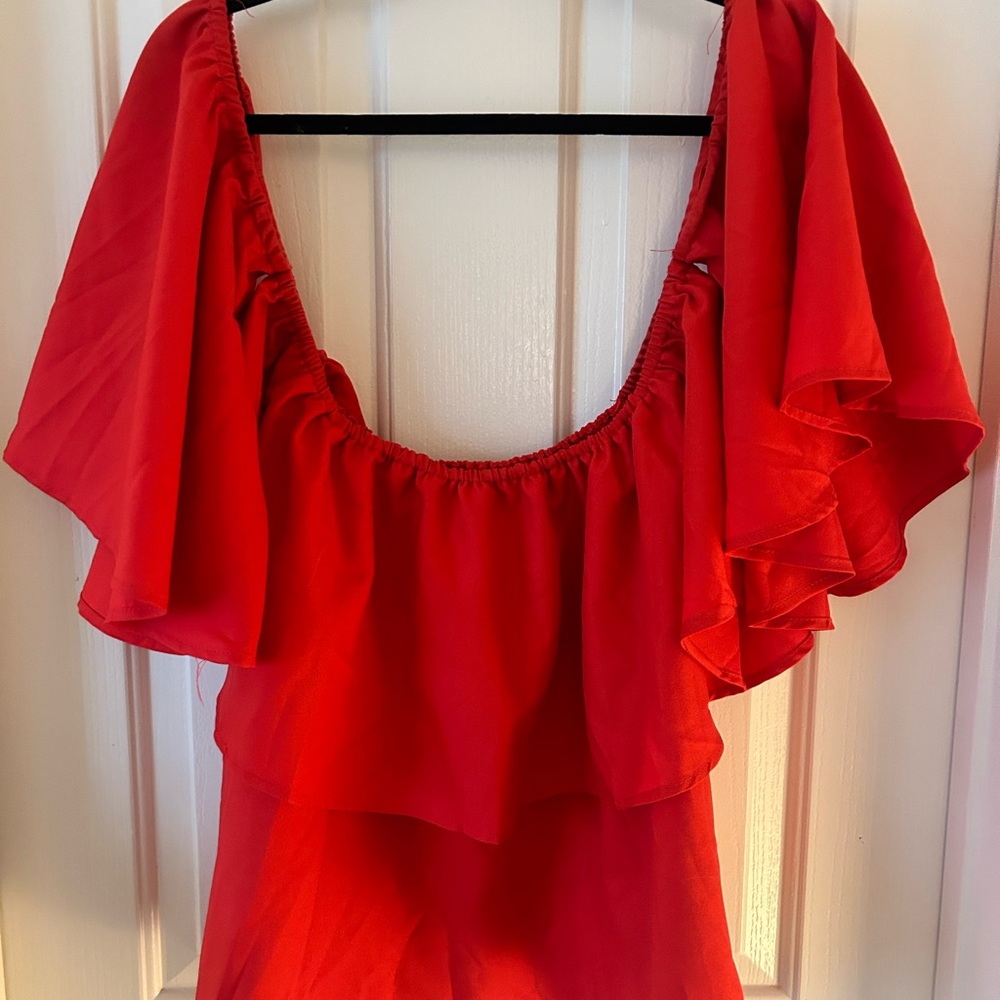 Off the Shoulder Red Ruffle Top - Picture 2 of 4